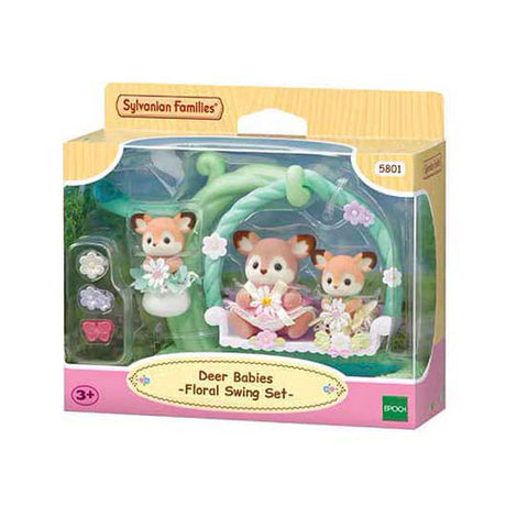 Sylvanian Families 5801 cucciolo di cervo - altalena floreale - 3 personaggi di gioco morbidi e vellutati