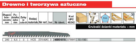 Accessori Milwaukee lama per sega alternativa | 240 8.5 | 3 pezzi - 48001078