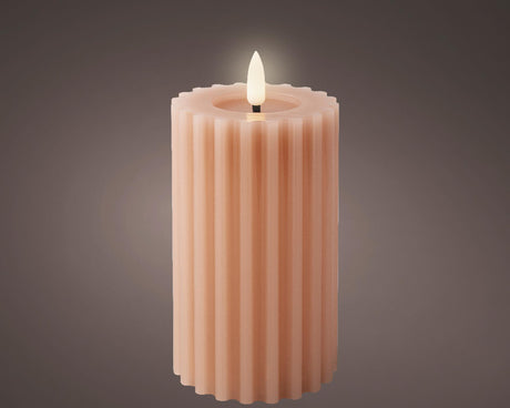 Lumineo LED candela a cera rigata rosa chiaro h14,8 cm diametro 7,5 cm con timer 6 ore - funziona con batterie 2x AAA (non incluse)