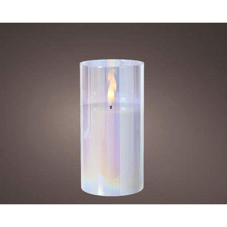 Lumineo ked candela in vetro per interni con effetto fiamma e timer dia.7,5x15cm iridescente