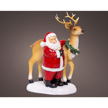 Lumineo Scena natalizia Babbo Natale con renna LED in poliresina 12x19x26cm bianco caldo