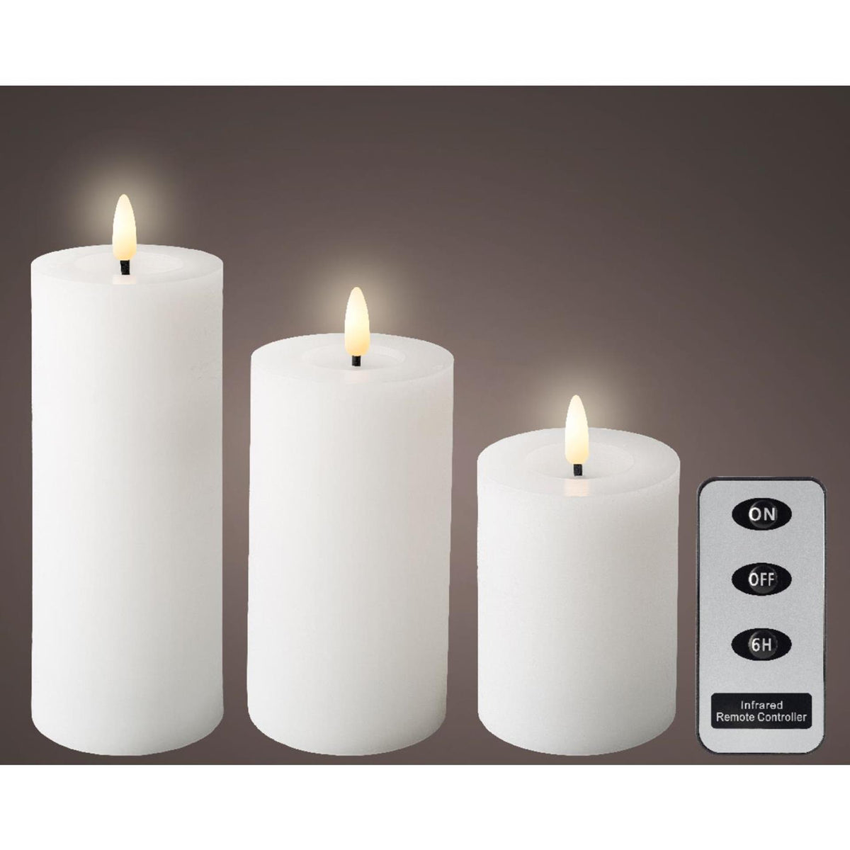 Set candele Lumineo LED in cera, 3 pezzi, bianco