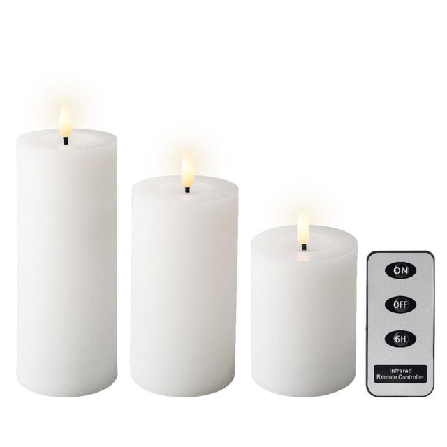 Set candele Lumineo LED in cera, 3 pezzi, bianco