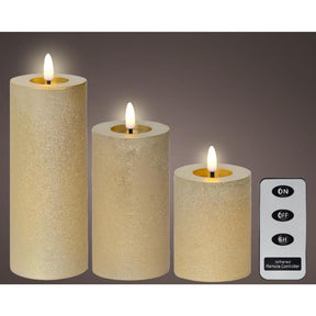 Set candele Lumineo LED in cera, 3 pezzi, oro