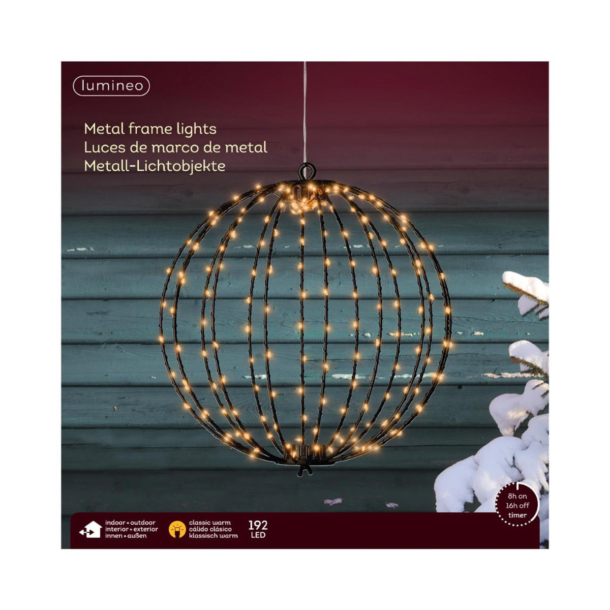 Lampadina Lumineo 192LED in metallo con timer ø28cm