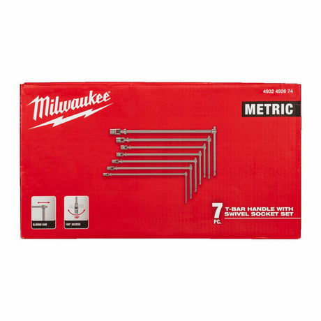 Set chiavi a T Milwaukee con testa girevole (7 pezzi) (8, 10, 11, 13, 14, 17, 19 mm) - 4932492674