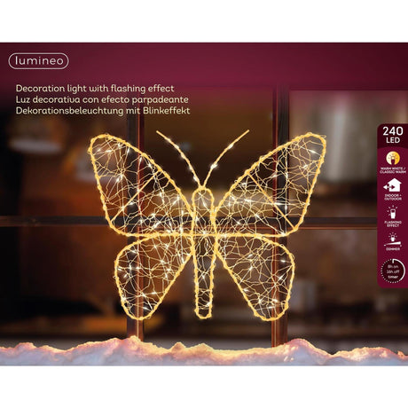 Lumineo led verlichte figuur vlinder metaal 38x30cm goud warm wit klassiek warm voor buiten met dimmer en timer