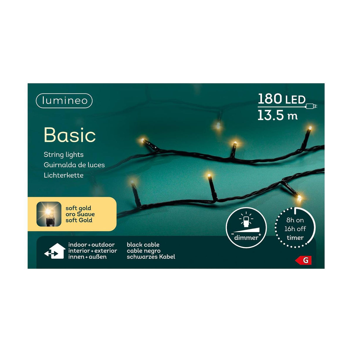 Lumineo Luci natalizie basic 180led da esterno 13,5m champagne
