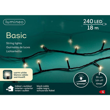 Catena luminosa a LED Lumineo per interni ed esterni 18m 240 luci bianco caldo. con timer da 8 ore e funzione dimmer