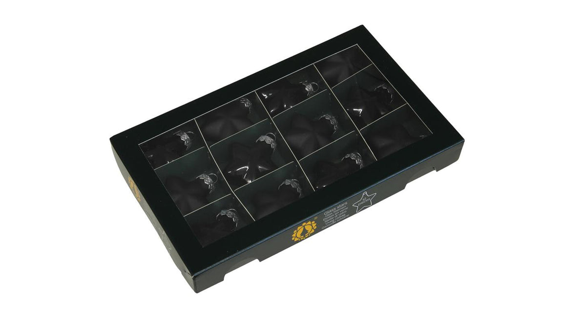 W b. 12 glass stars cap black 40 mm