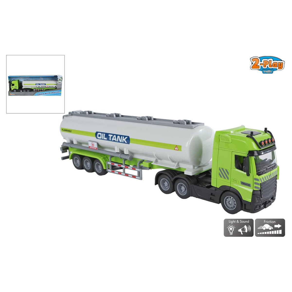 Camion a 2 giochi con semirimorchio cisterna con frizione, luce e suono, 38 cm