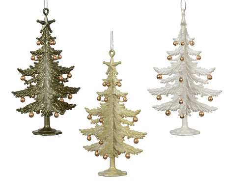 Decoris albero pendente di Natale con decorazione in plastica marrone oro bianco dia8x13cm