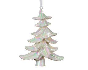 Decoris albero natalizio pendente in plastica bianca iridescente 8,5x14,5x18cm