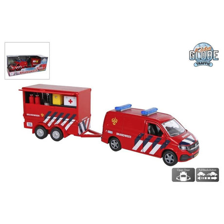 Kids Globe VW Transporter Fire Brigade con trailer