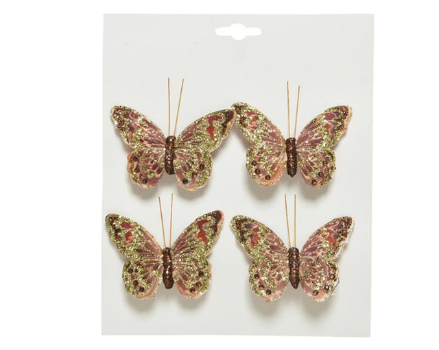 Tessuto Decoris farfalla su clip rosa set da 4 pezzi