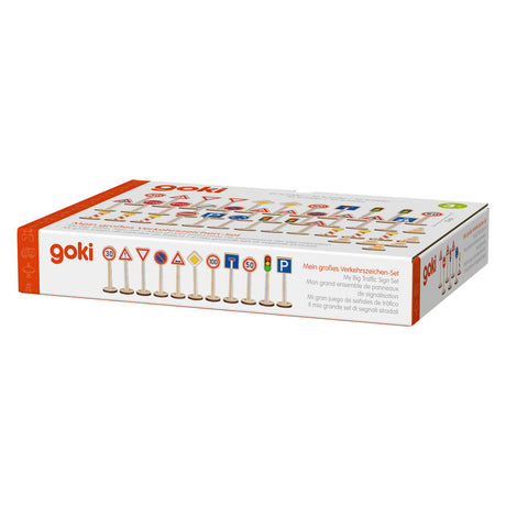 Set da gioco con segnaletica stradale Goki - giocattoli educativi in ​​legno 40 pezzi.