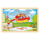 Puzzle in legno Goki - elicottero e camion dei pompieri - 24 pezzi.