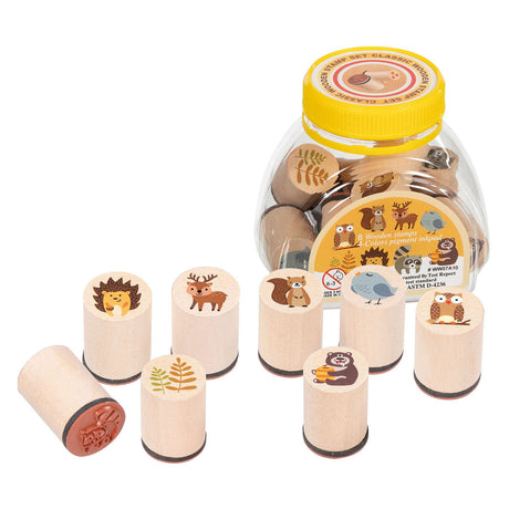 Set di timbri in legno Goki animali della foresta - set di giocattoli creativi per bambini.