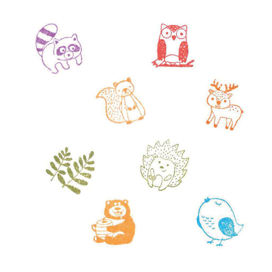 Set di timbri in legno Goki animali della foresta - set di giocattoli creativi per bambini.