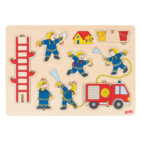 Puzzle Goki: i vigili del fuoco 30x21x0,8 cm, 9 pezzi, legno, i pezzi del puzzle rimangono in piedi, 2+