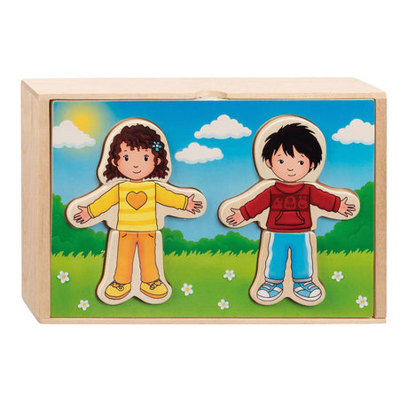 Goki Wooden Dressen Puzzle Boy and Girl in Houten Box, 36st.