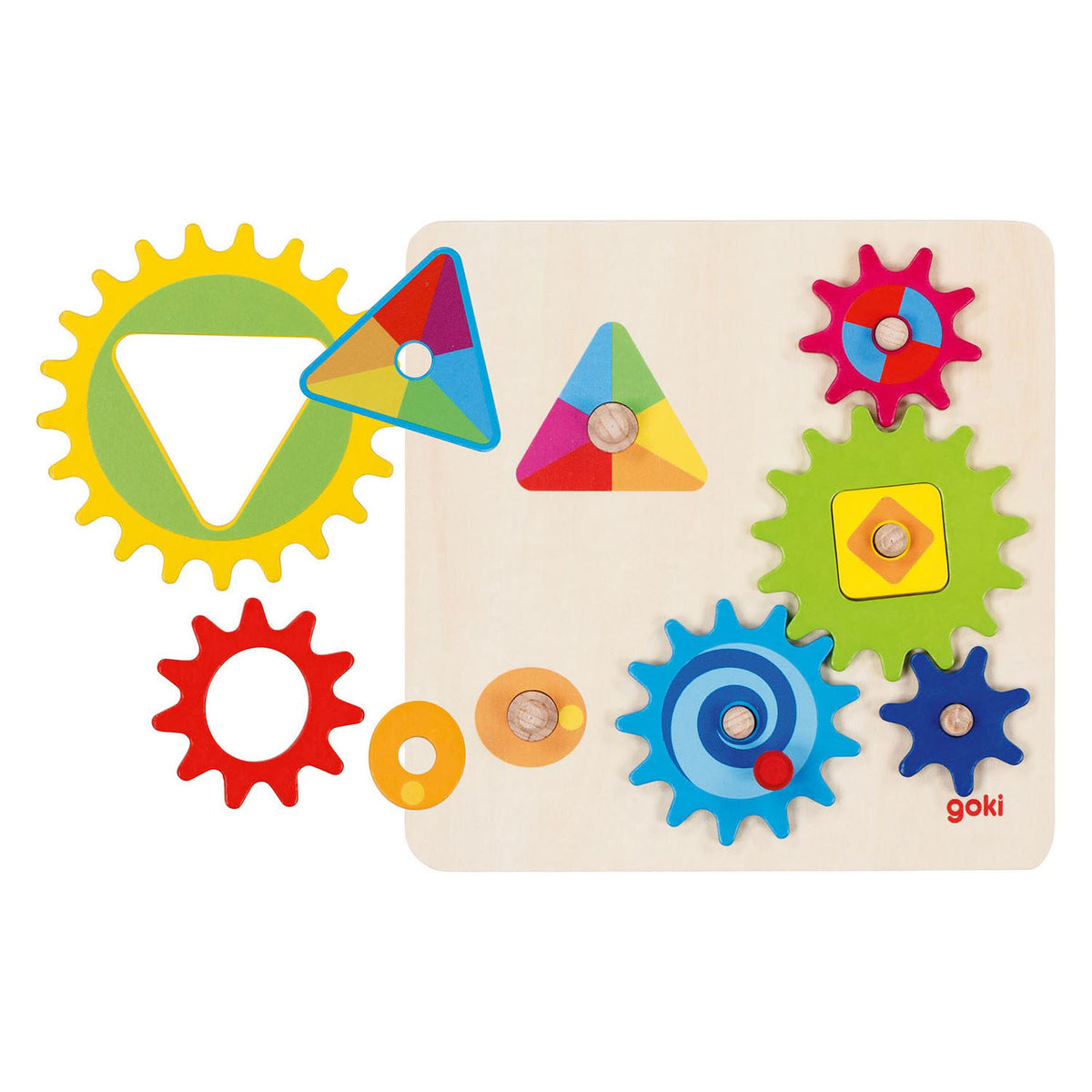 Gioco di ingranaggi Goki, 10 pezzi, legno, 2+