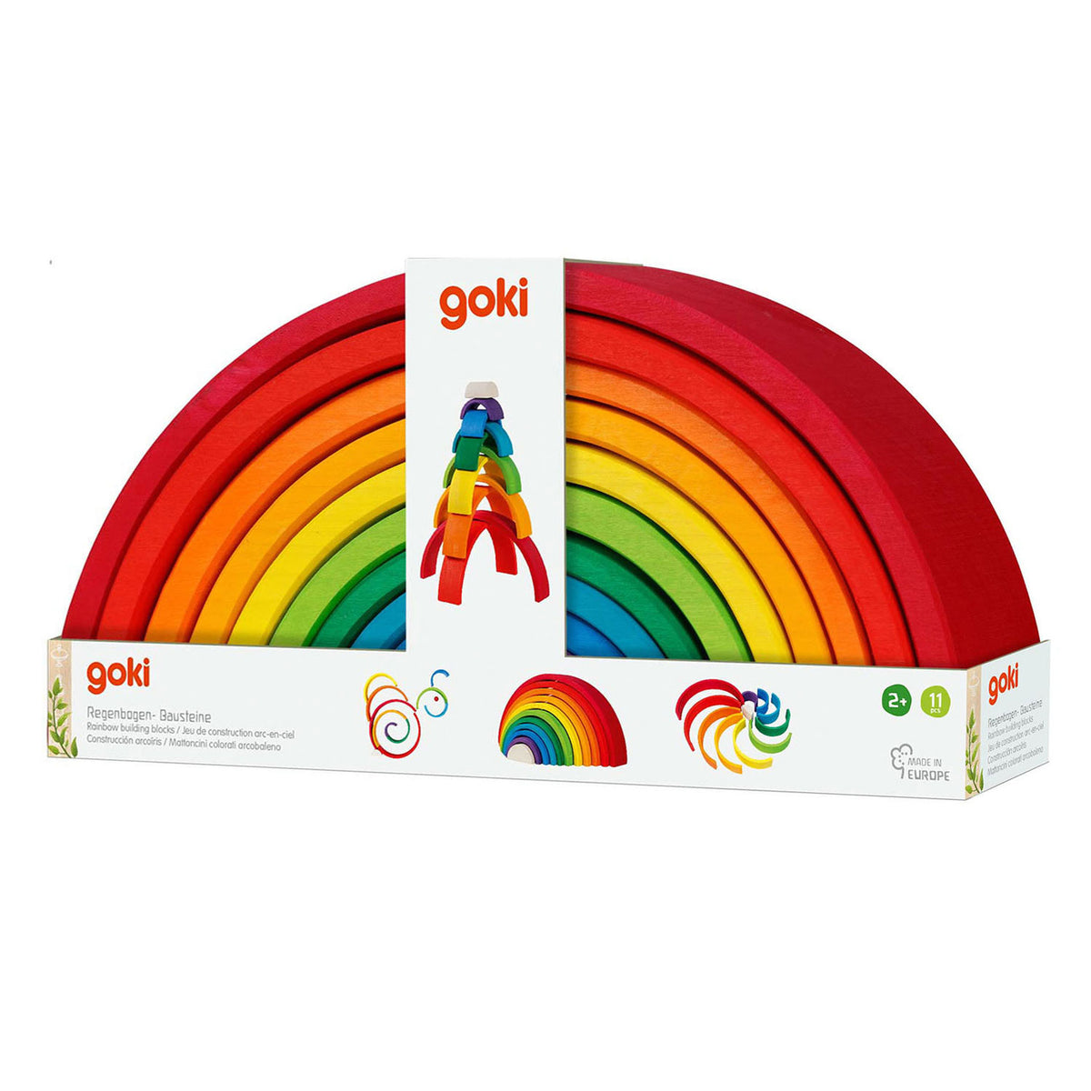Mattoncini Goki - arcobaleno - 11 parti - legno - 2 anni