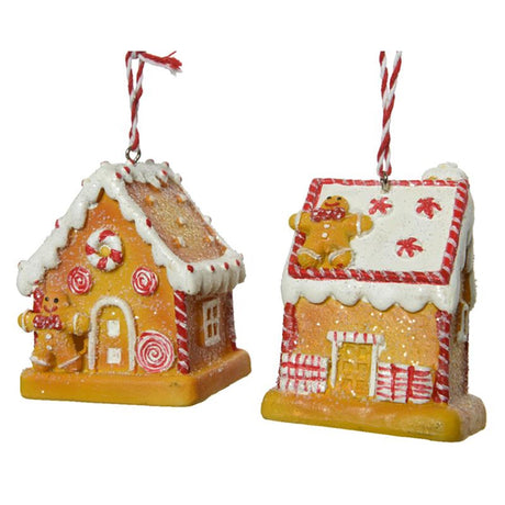 Decoris Ciondolo natalizio Candy House con omino di pan di zenzero in poliresina h7,5cm