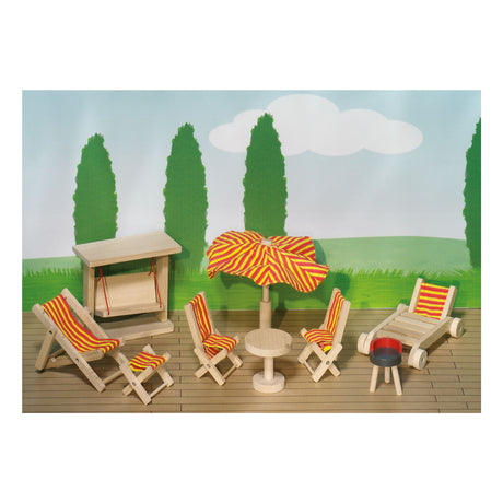 Mobili per casa delle bambole Goki serie 2: mobili da giardino in 9 pezzi, per bambola