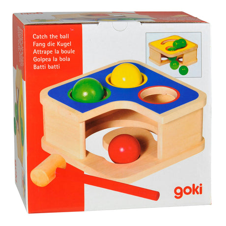 Panca per battere Goki e pista per biglie 18x18x8 cm, legno