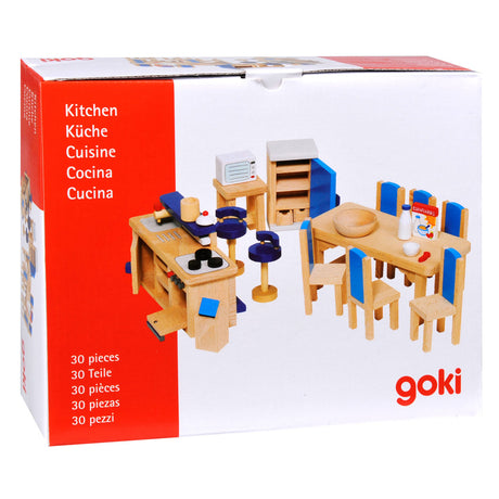 Mobili per casa delle bambole Goki: cucina moderna da 30 pezzi (incl. accessori, escl.