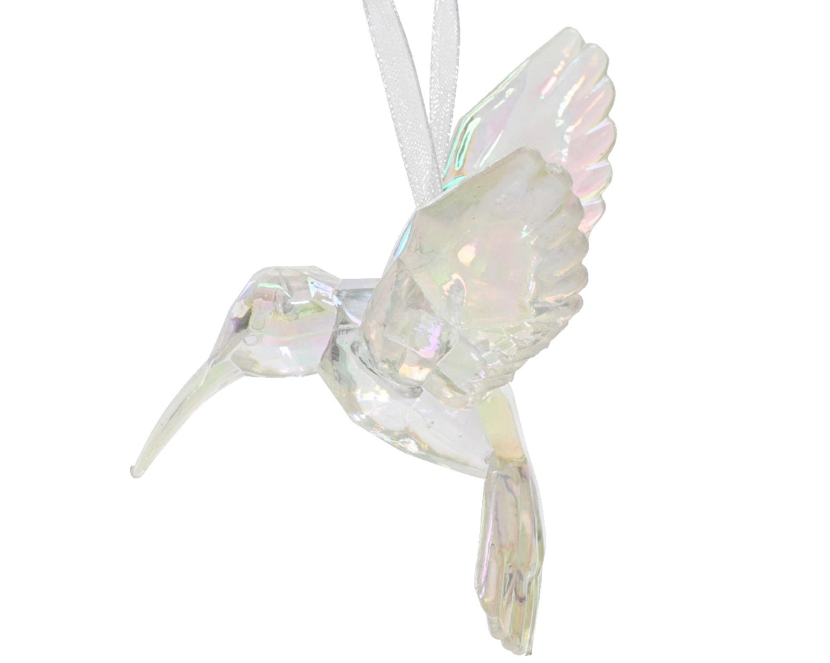 Decoris ciondolo natalizio colibrì realizzato in plastica trasparente iridescente 9x9,2x10,5cm