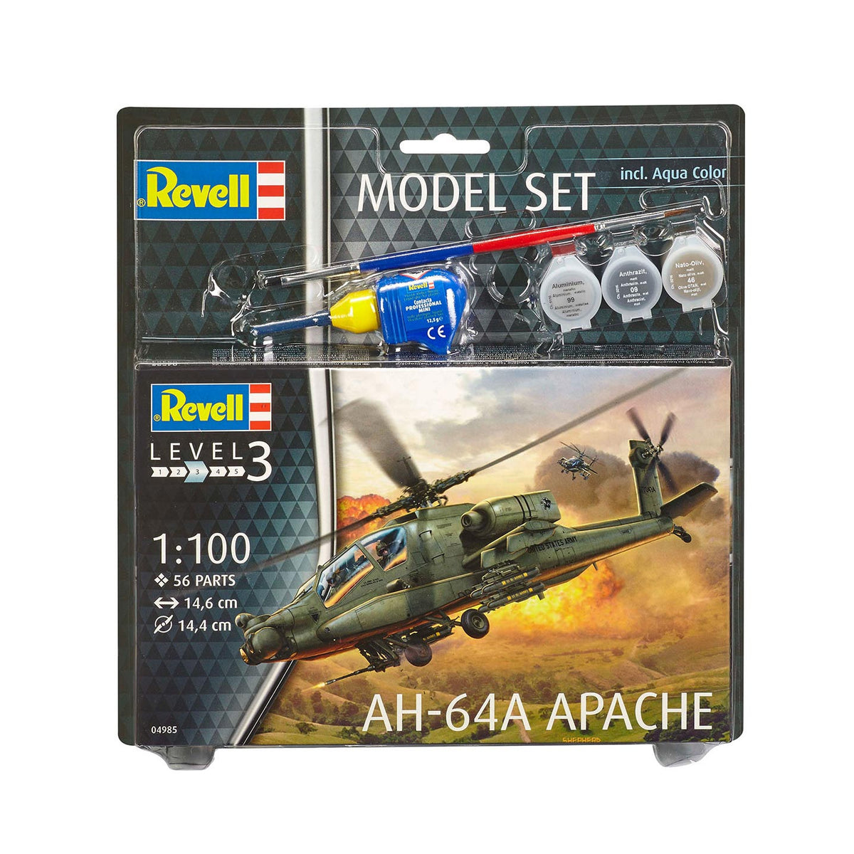 Set modello Revell - ah-64a apache 56 pz. - incl. colori base della vernice