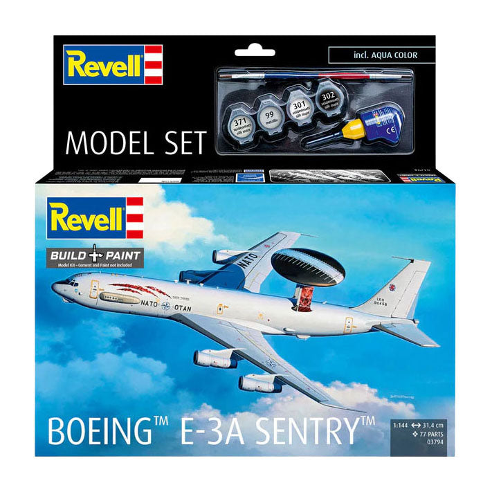 Revell model kit set modello boeing e-3a 1:144 - 77 pezzi.