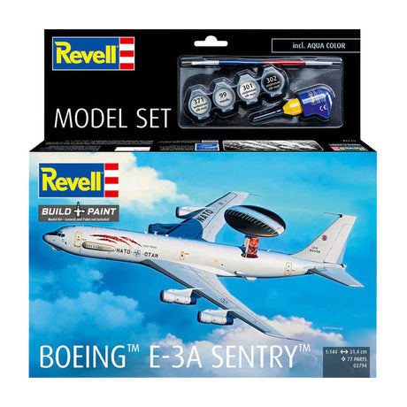 Revell model kit set modello boeing e-3a 1:144 - 77 pezzi.