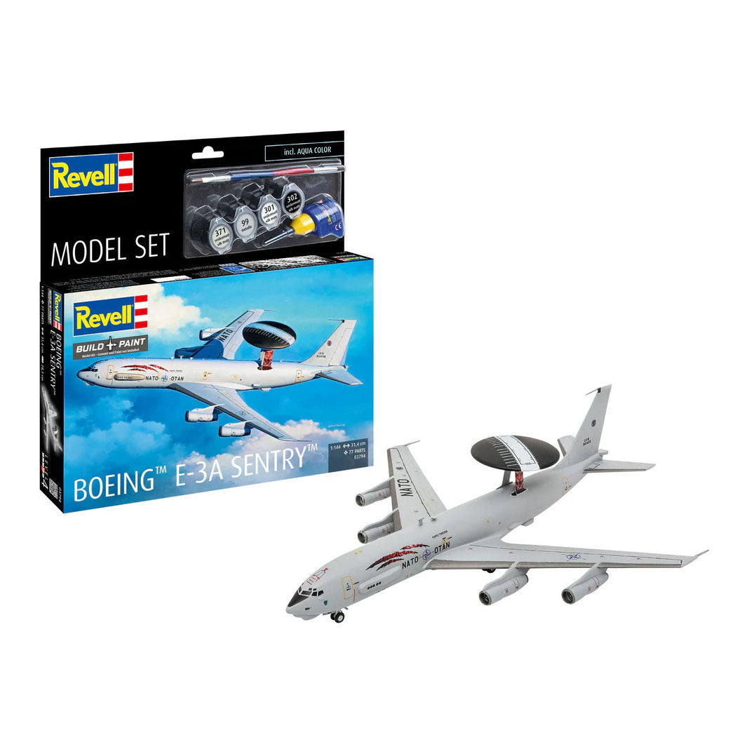 Revell model kit set modello boeing e-3a 1:144 - 77 pezzi.