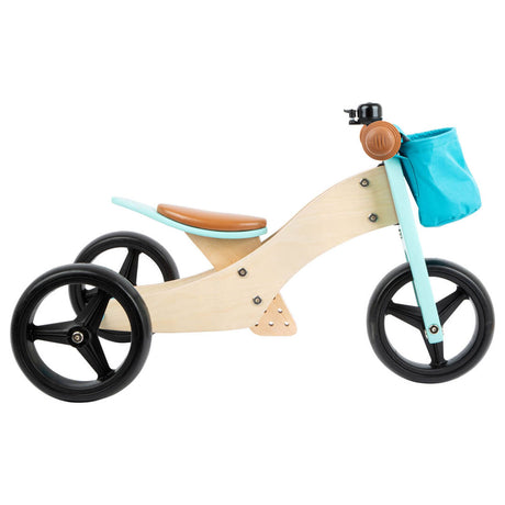 Piccole piede - triciclo di legno e bilancia bici 2in1 turchese