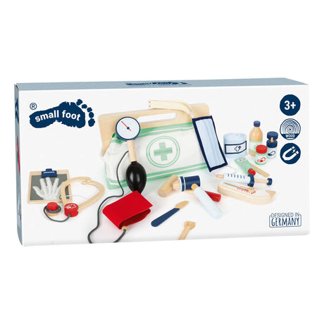 Piccole piede - borsa da dottore con accessori da medico in legno, 18dlg.