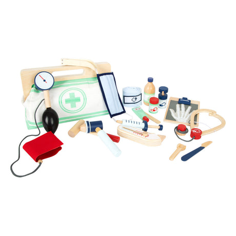 Piccole piede - borsa da dottore con accessori da medico in legno, 18dlg.