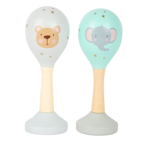 Small foot - animale maracas a sonaglino in legno, set da 2