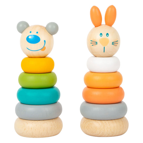 Small foot - Torre impilabile in legno con animali, pastello, 6 pz.