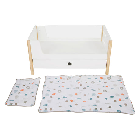 Small foot - Letto a soppalco per bambole in legno bottonino con biancheria da letto, 6 pezzi.