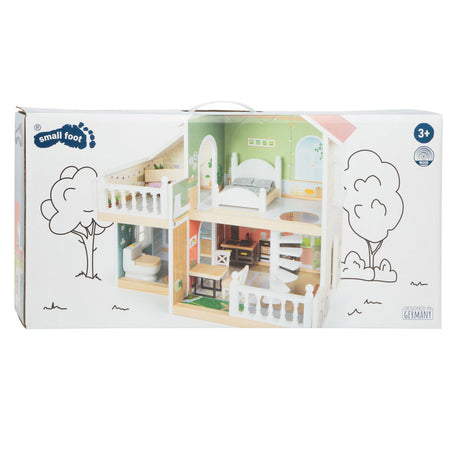 Small foot - Casa delle bambole villa urbana in legno con mobili, 9 pezzi.