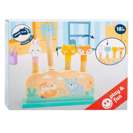 Small foot - Gioco plug-in in legno a forma di abilità motoria con animali del bosco, 5 parti.