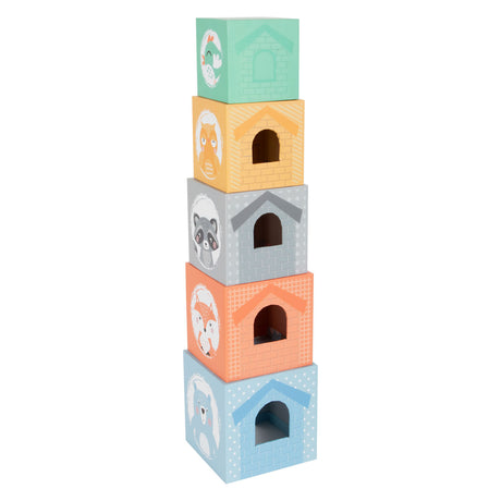 Small foot - torre impilabile con animali del bosco pastello, 10 pz.