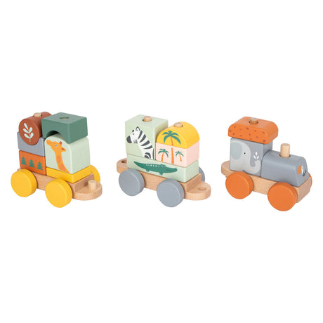 Small foot - trenino safari in blocchi impilabili in legno, 16 pezzi.