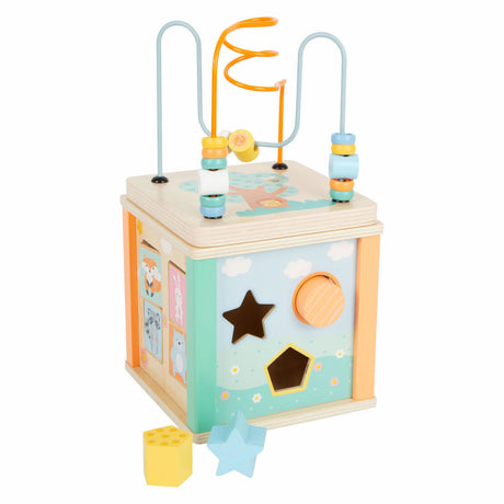 Small foot - Cubo attività in legno e pastello a spirale per le capacità motorie