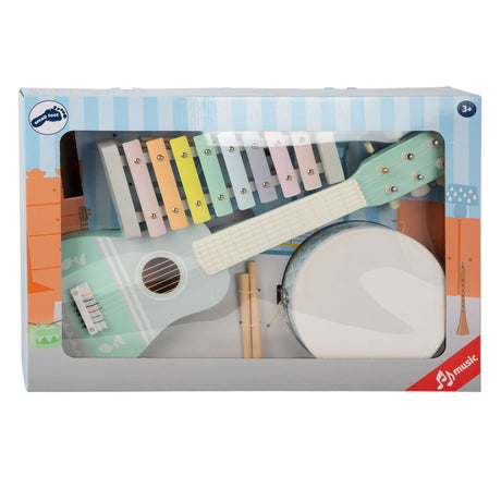 Small foot - set di strumenti musicali in legno pastello, 7 pezzi,