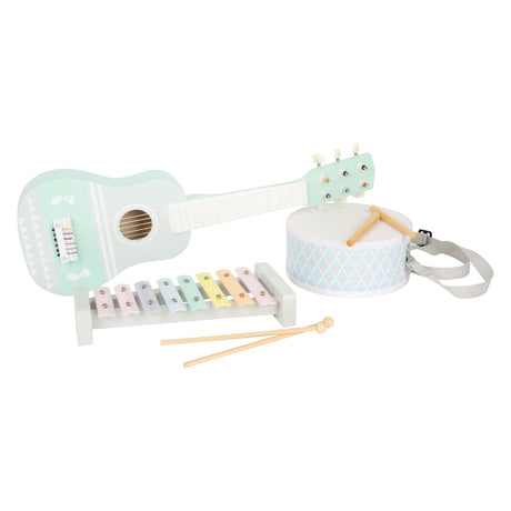 Small foot - set di strumenti musicali in legno pastello, 7 pezzi,