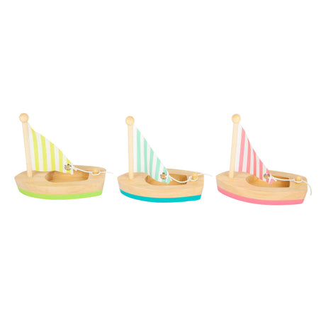 Piccoli giochi per il pediluvio, barche a vela in legno, set da 3